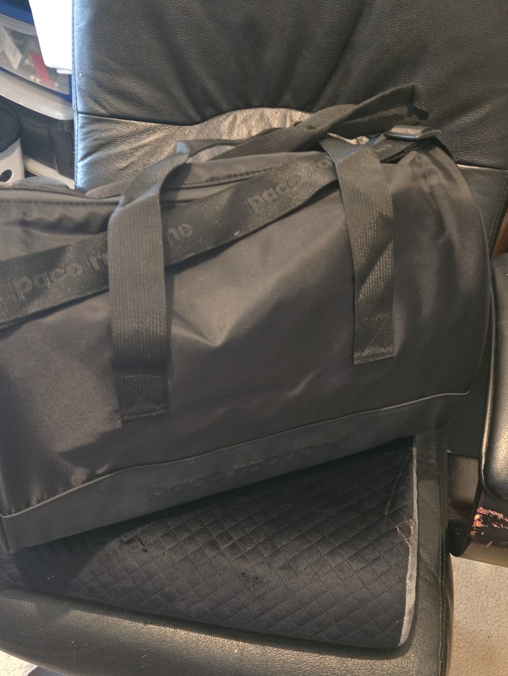 Paco Rabanne Black Nylon Duffel with Web Carry Handles